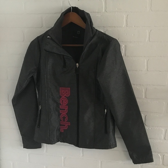 Bench Women’s track Shell Jacket Dark gray pink fleece lining Activewear S - Picture 1 of 9